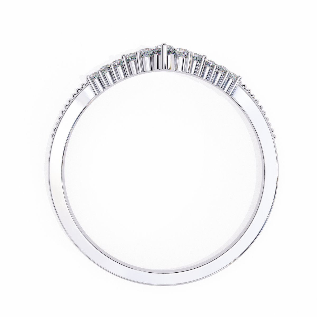 White Gold Round Diamond Crown Tiara Milgrain Band Ring