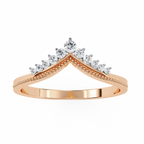 Rose Gold Round Diamond Crown Tiara Milgrain Band Ring