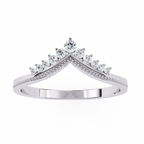 White Gold Round Diamond Crown Tiara Milgrain Band Ring