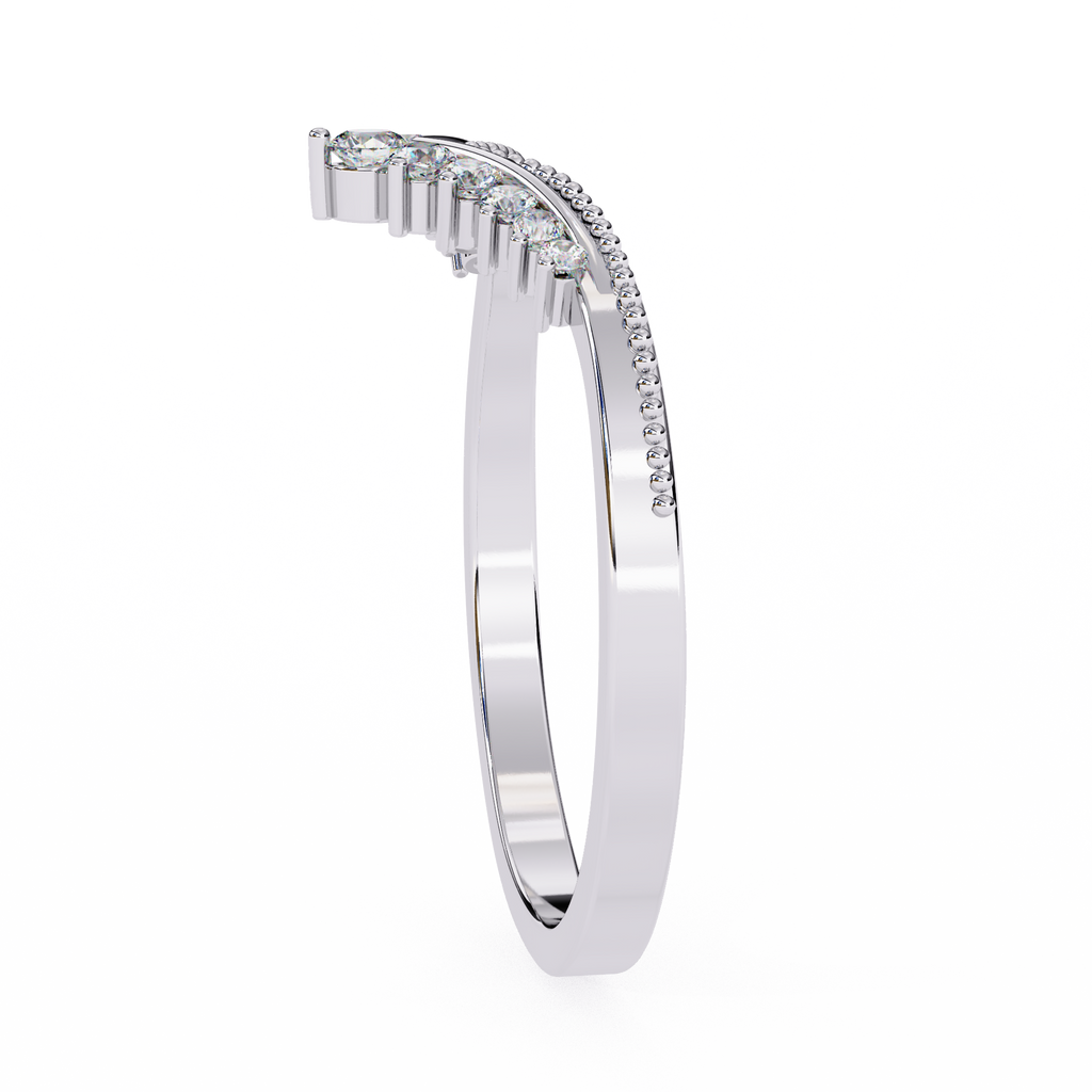 White Gold Round Diamond Crown Tiara Milgrain Band Ring