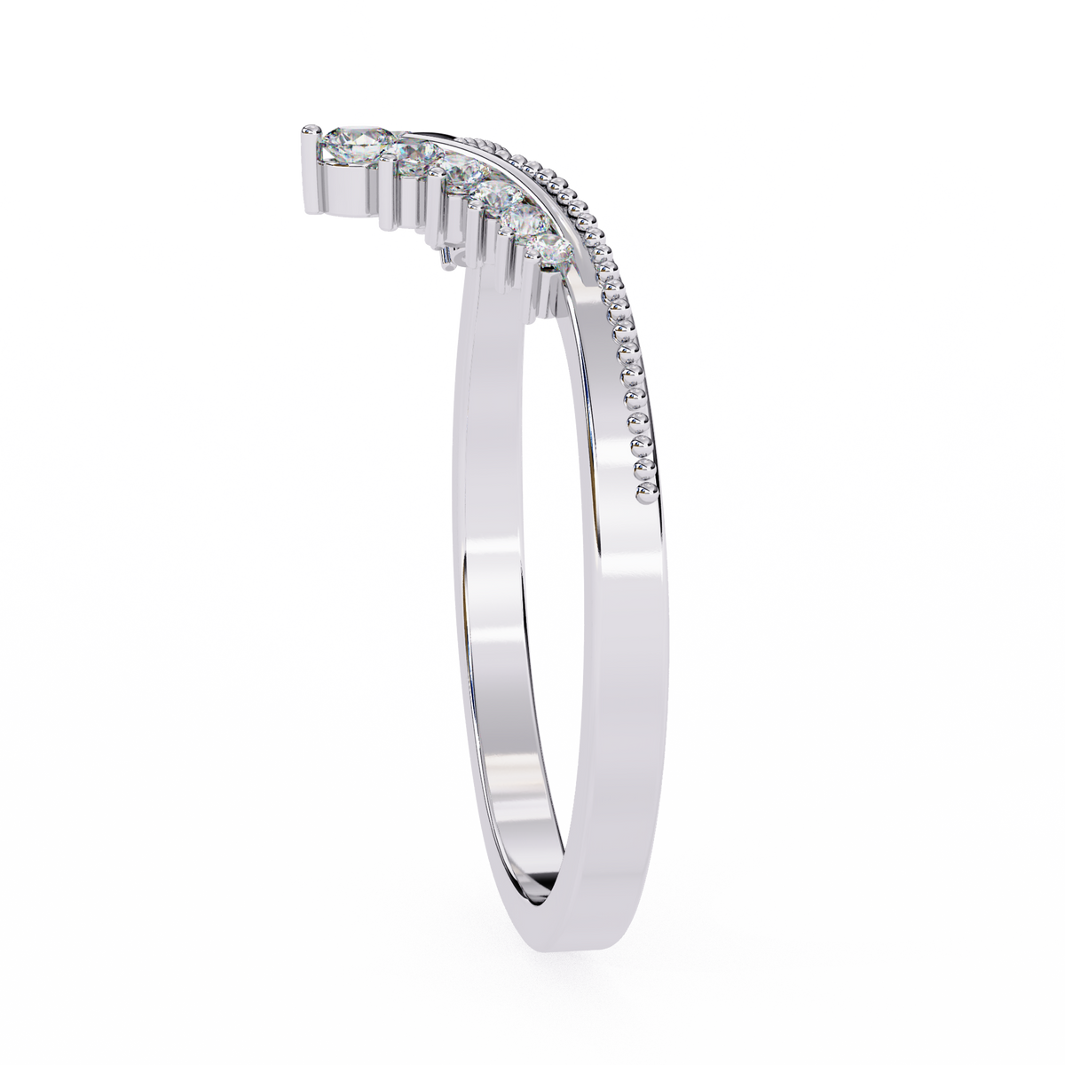 White Gold Round Diamond Crown Tiara Milgrain Band Ring