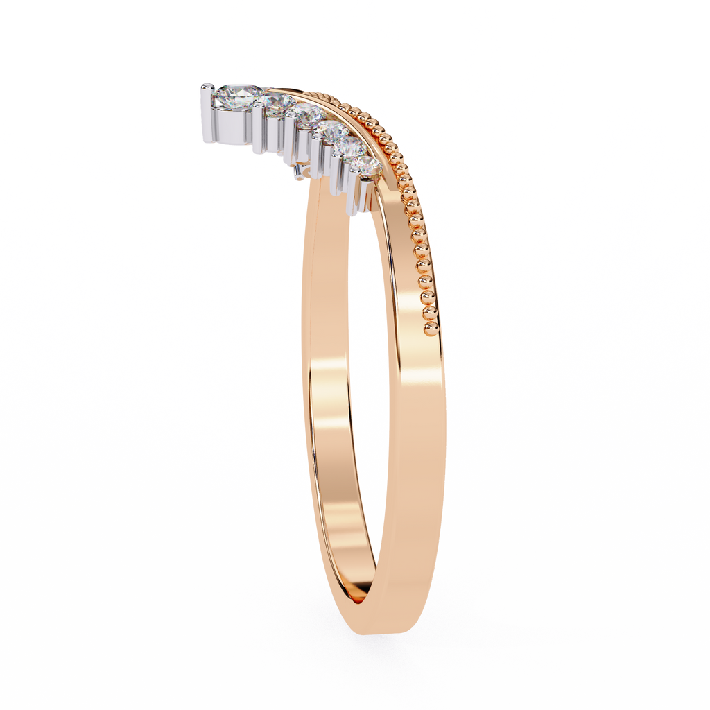 Rose Gold Round Diamond Crown Tiara Milgrain Band Ring