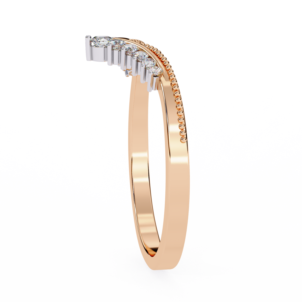 Rose Gold Round Diamond Crown Tiara Milgrain Band Ring