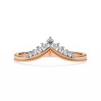 Rose Gold Round Diamond Crown Tiara Milgrain Band Ring