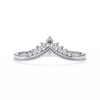 White Gold Round Diamond Crown Tiara Milgrain Band Ring