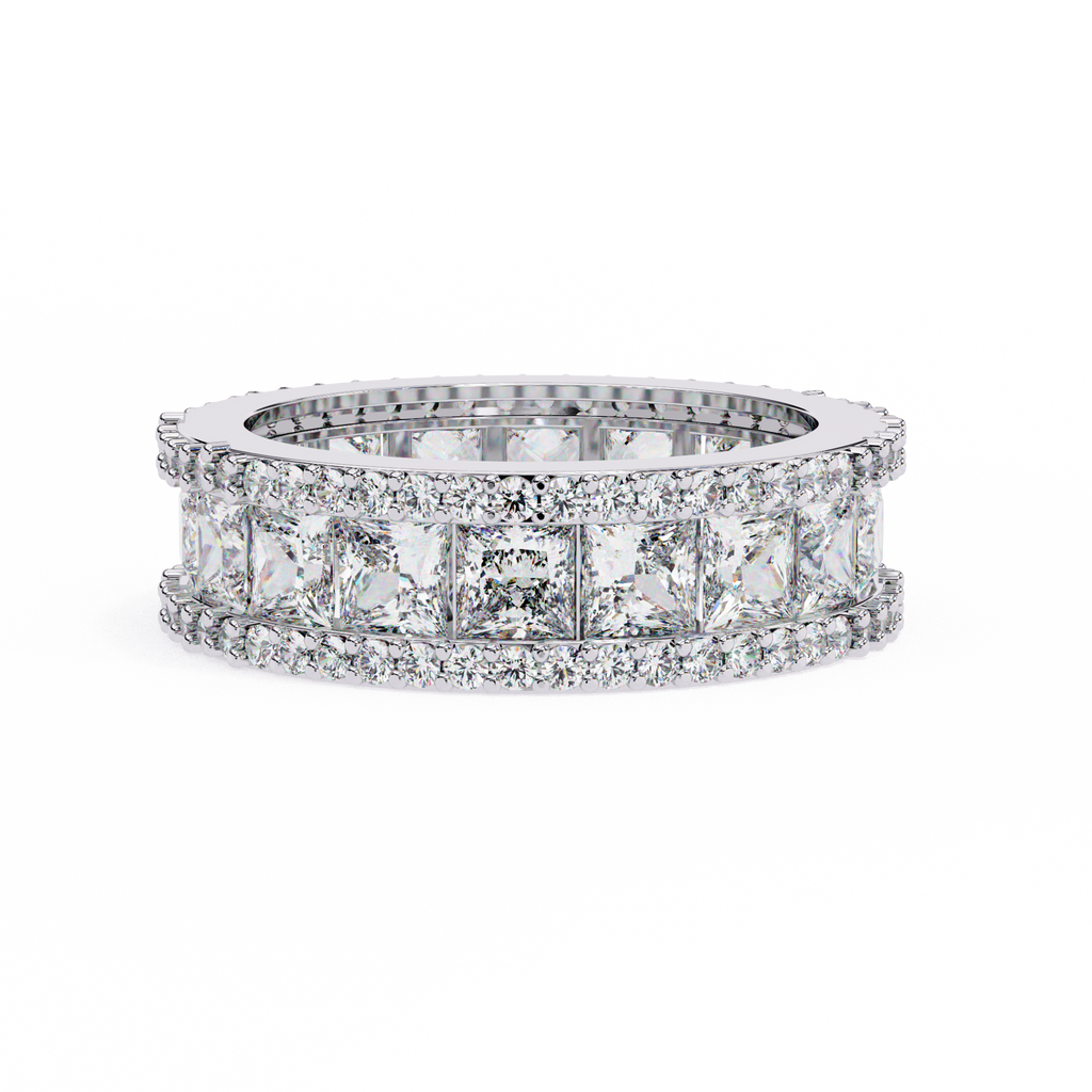 White Gold Princess-Cut Diamond Three-Row Full Eternity Band Ring