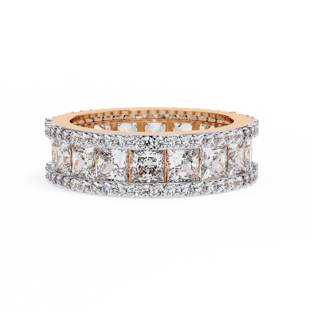 Rose Gold Princess-Cut Diamond Three-Row Full Eternity Band Ring