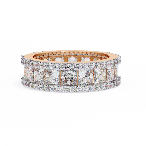 Rose Gold Princess-Cut Diamond Three-Row Full Eternity Band Ring