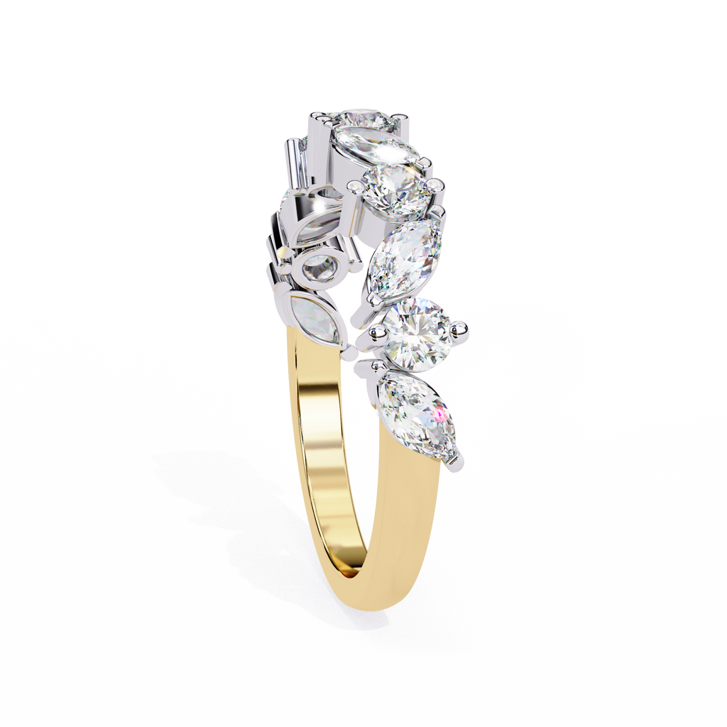 Yellow Gold Marquise & Round Alternating Diamond Band Ring