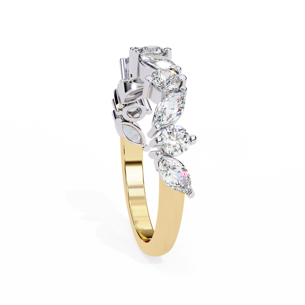 Yellow Gold Marquise & Round Alternating Diamond Band Ring
