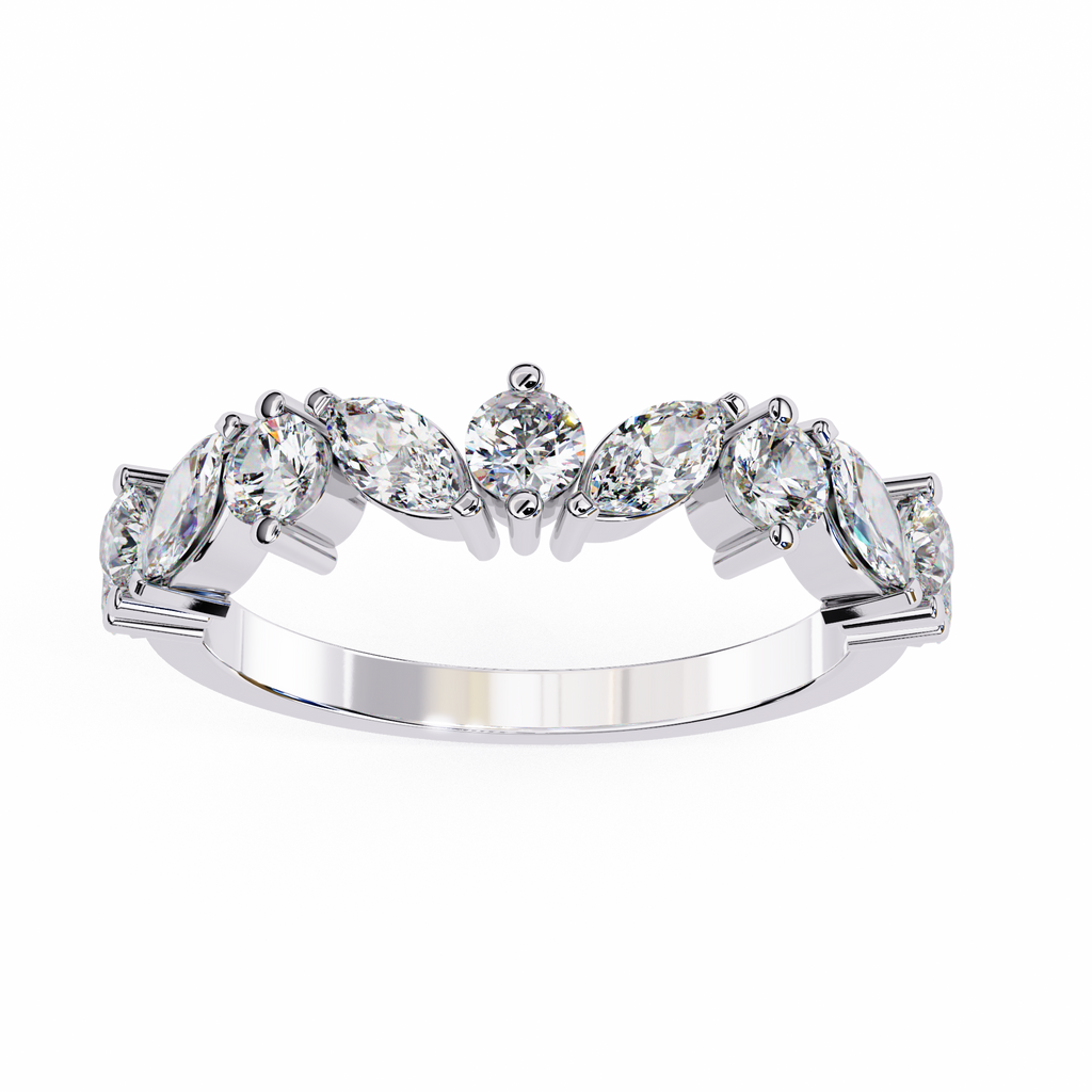 White Gold Marquise & Round Diamond Alternating Band Ring