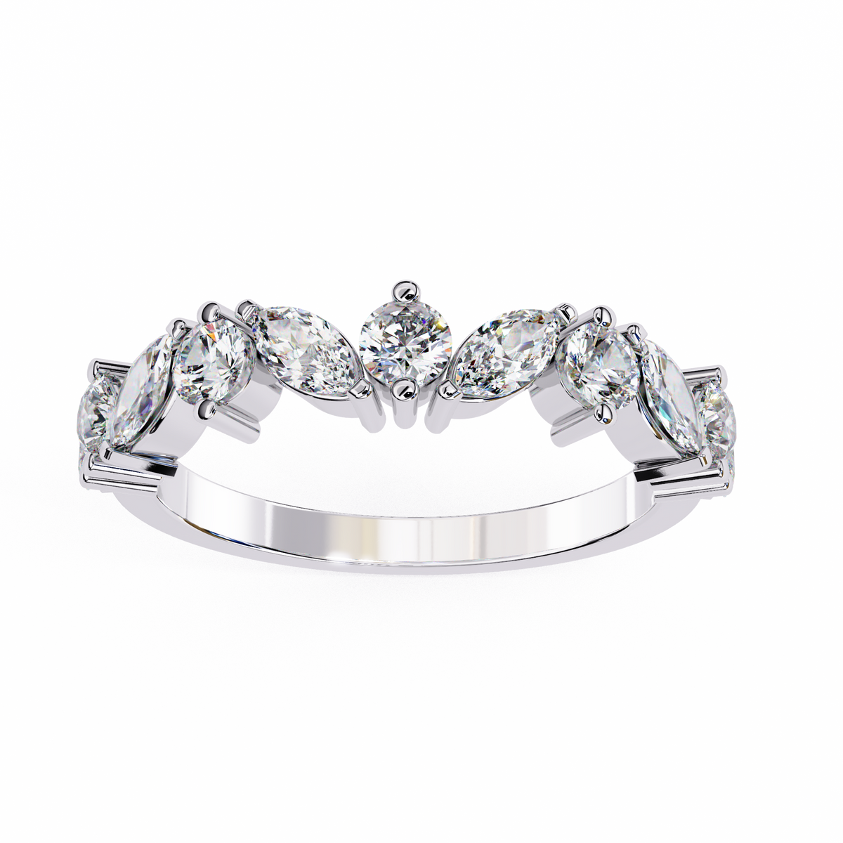 White Gold Marquise & Round Diamond Alternating Band Ring