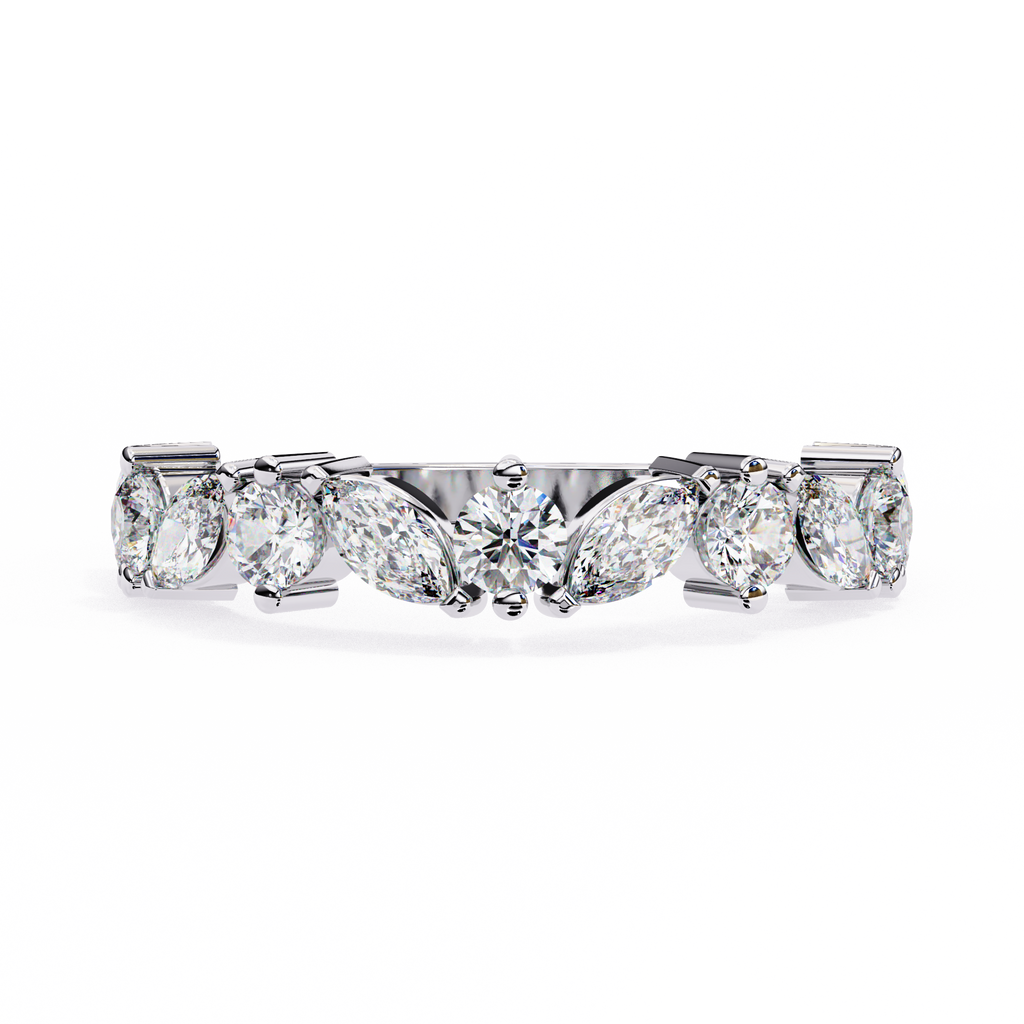 White Gold Marquise & Round Diamond Alternating Band Ring