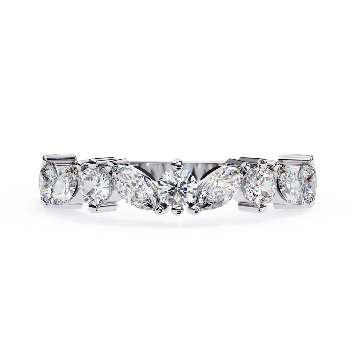 White Gold Marquise & Round Diamond Alternating Band Ring