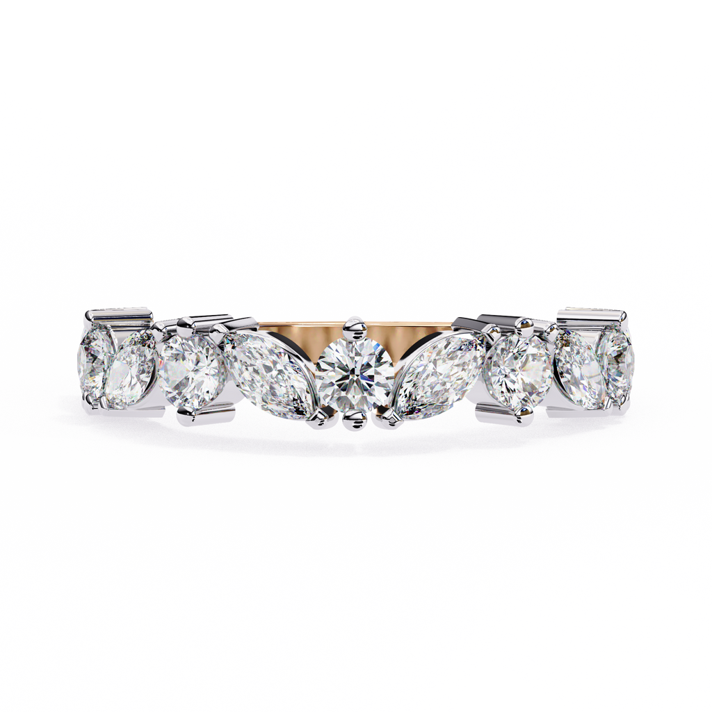 Yellow Gold Marquise & Round Alternating Diamond Band Ring