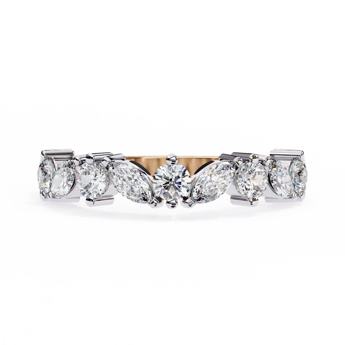 Yellow Gold Marquise & Round Alternating Diamond Band Ring