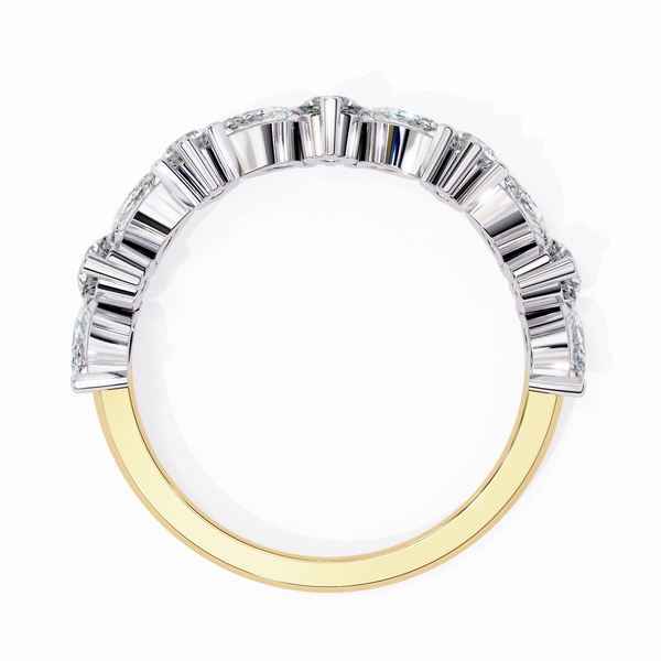 Yellow Gold Marquise & Round Alternating Diamond Band Ring