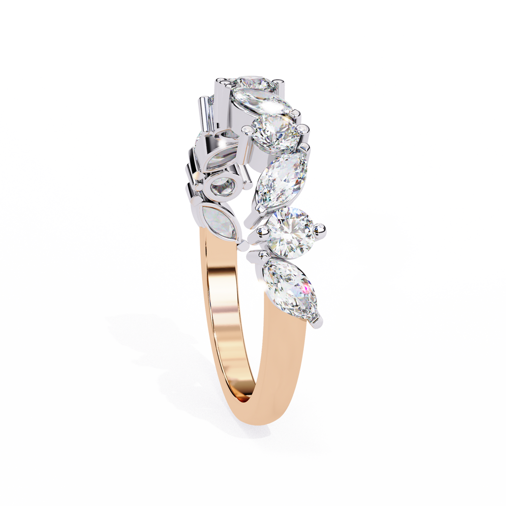 Rose Gold Marquise & Round Diamond Alternating Two-Tone Band Ring