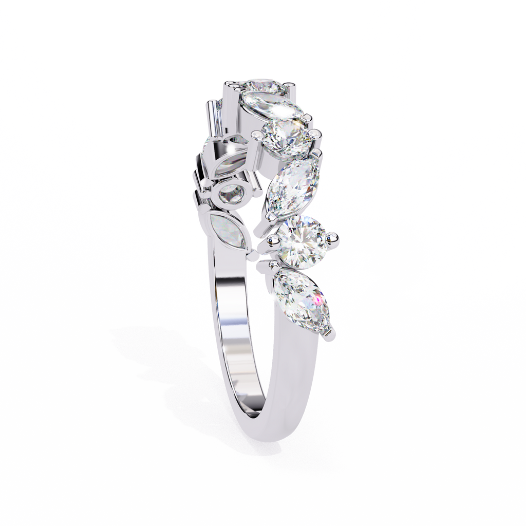White Gold Marquise & Round Diamond Alternating Band Ring