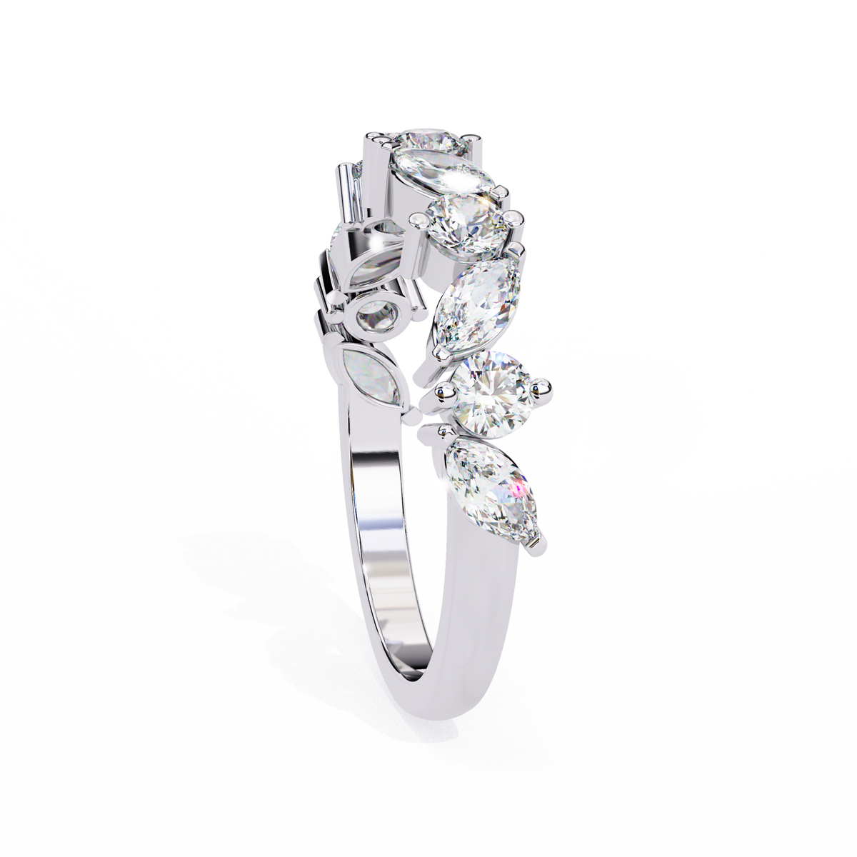 White Gold Marquise & Round Diamond Alternating Band Ring