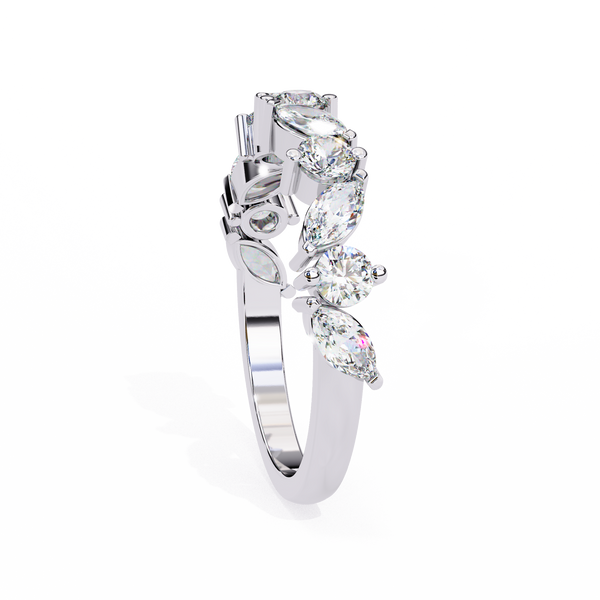 White Gold Marquise & Round Diamond Alternating Band Ring