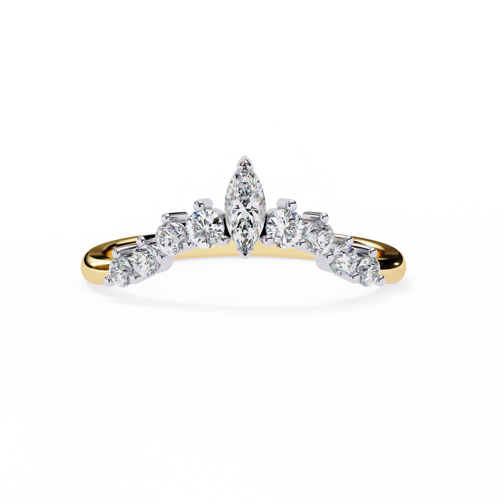 Yellow Gold Marquise Crown Tiara Diamond Band Ring