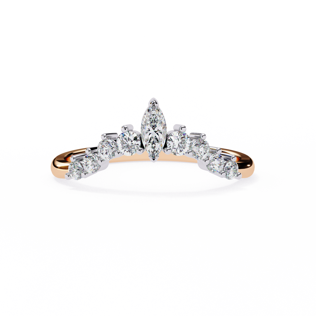 Rose Gold Marquise Crown Tiara Diamond Band Ring