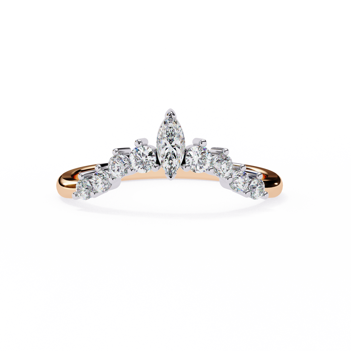 Rose Gold Marquise Crown Tiara Diamond Band Ring