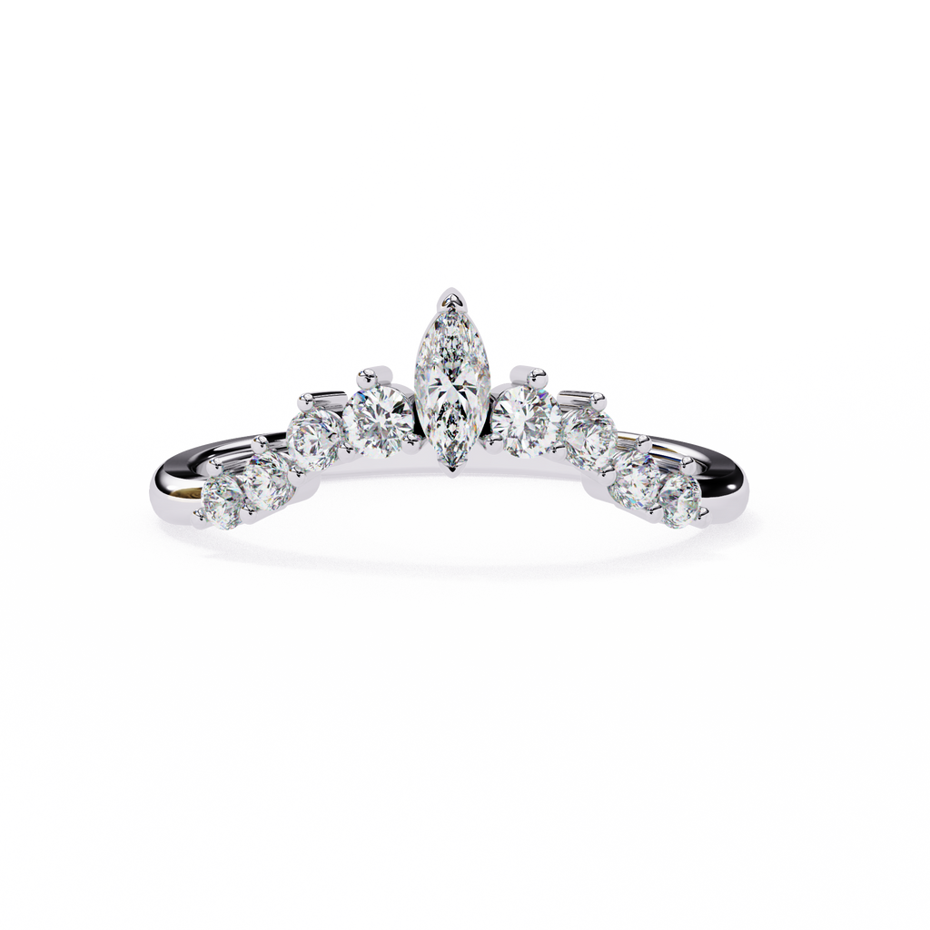 White Gold Marquise Crown Tiara Diamond Band Ring