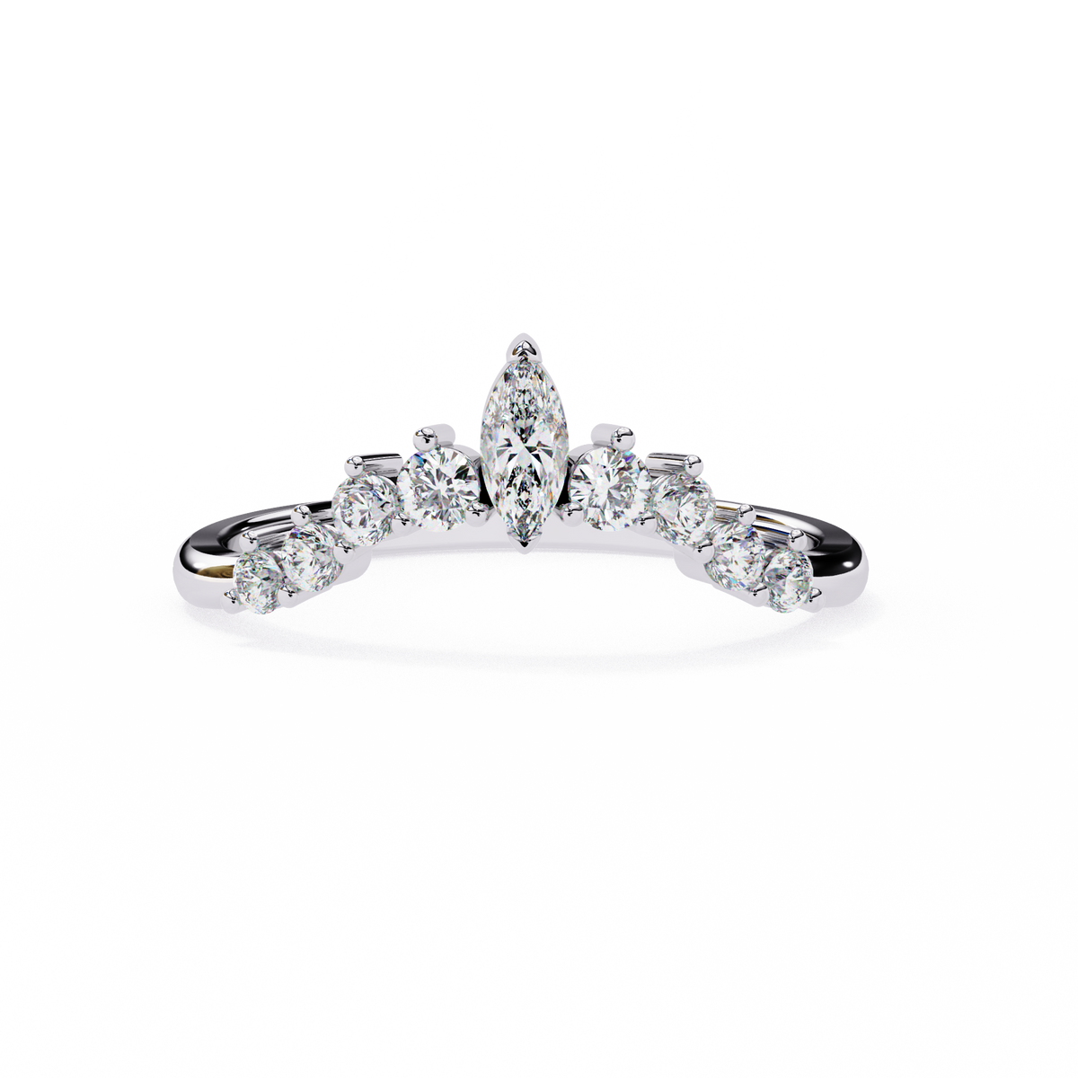 White Gold Marquise Crown Tiara Diamond Band Ring