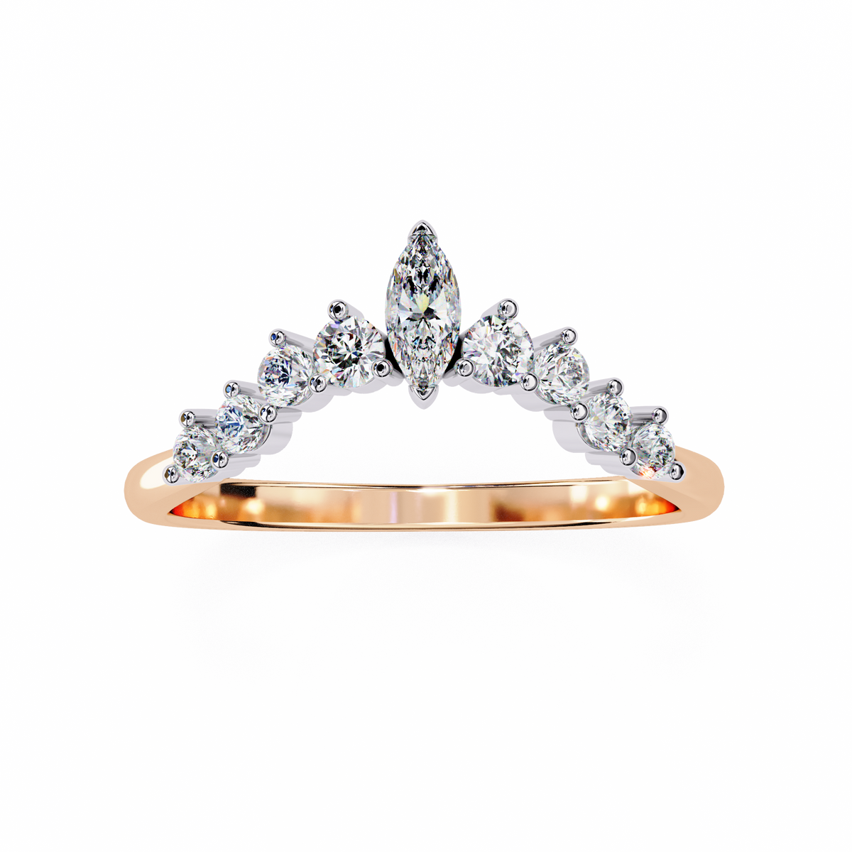 Rose Gold Marquise Crown Tiara Diamond Band Ring