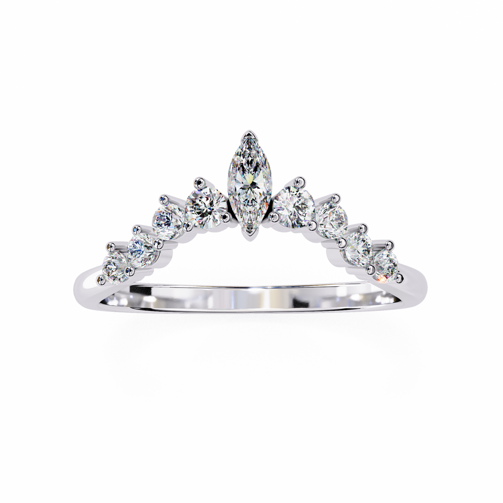 White Gold Marquise Crown Tiara Diamond Band Ring