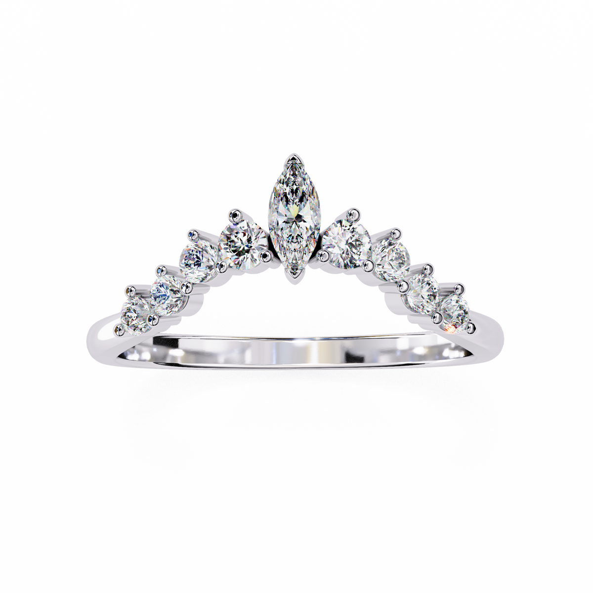 White Gold Marquise Crown Tiara Diamond Band Ring