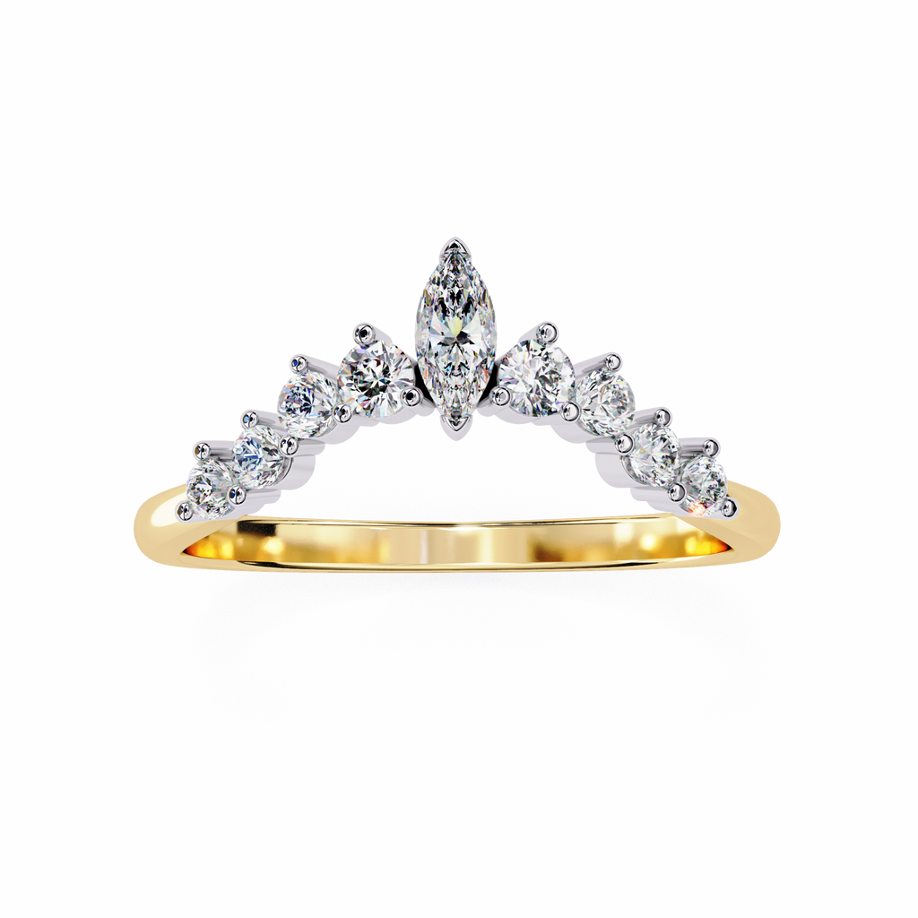 Yellow Gold Marquise Crown Tiara Diamond Band Ring