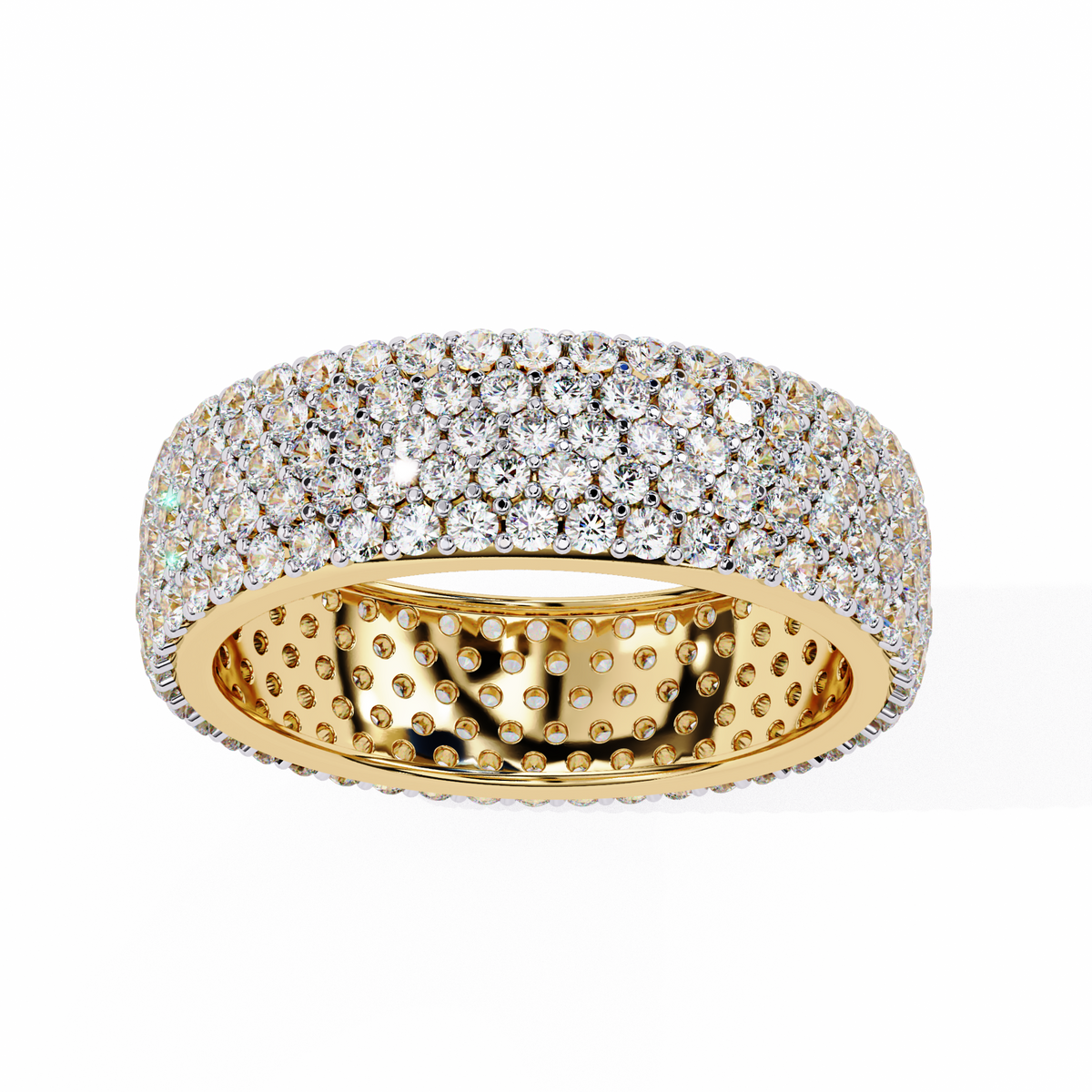 Yellow Gold Five-Row Pavé Full Eternity Diamond Band Ring