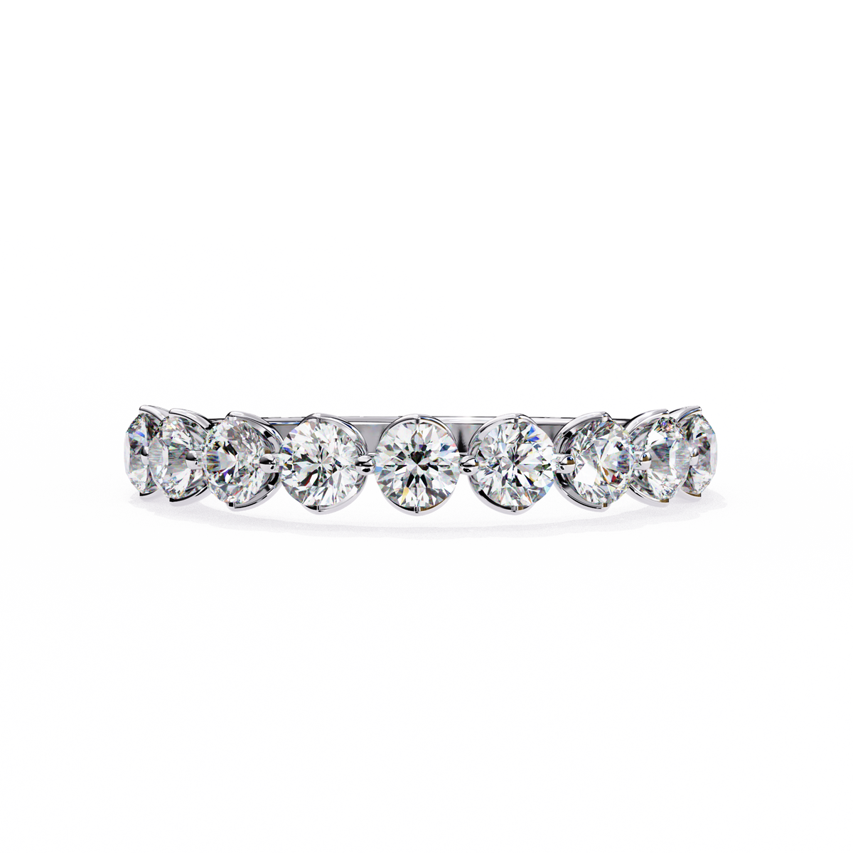 White Gold Round Diamond Shared Prong Half Eternity Band Ring