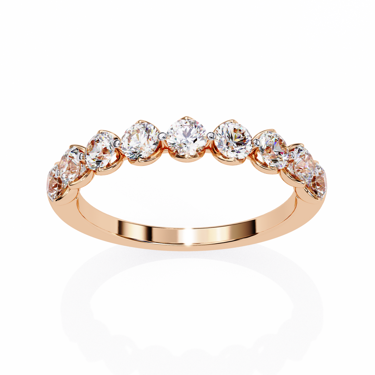 Rose Gold Round Diamond Shared Prong Half Eternity Band Ring