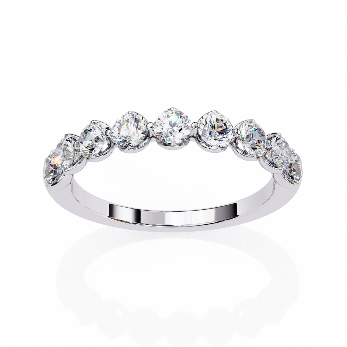 White Gold Round Diamond Shared Prong Half Eternity Band Ring