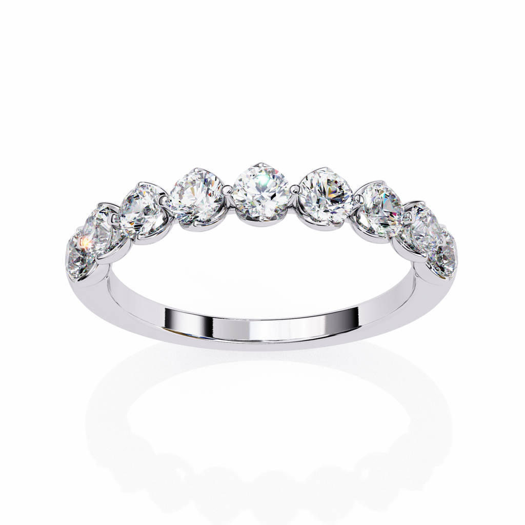 White Gold Round Diamond Shared Prong Half Eternity Band Ring