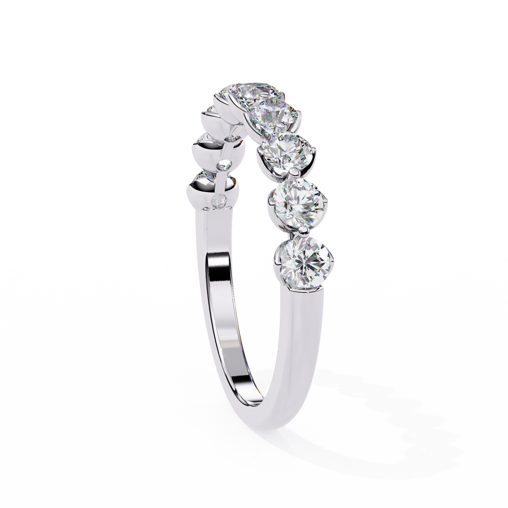 White Gold Round Diamond Shared Prong Half Eternity Band Ring