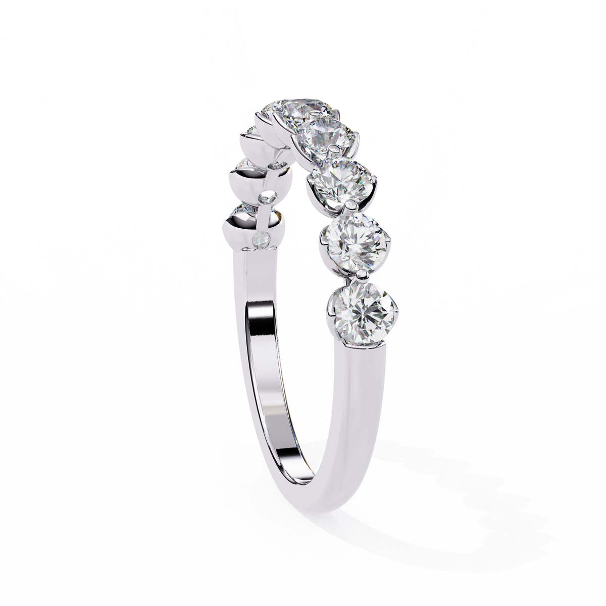 White Gold Round Diamond Shared Prong Half Eternity Band Ring