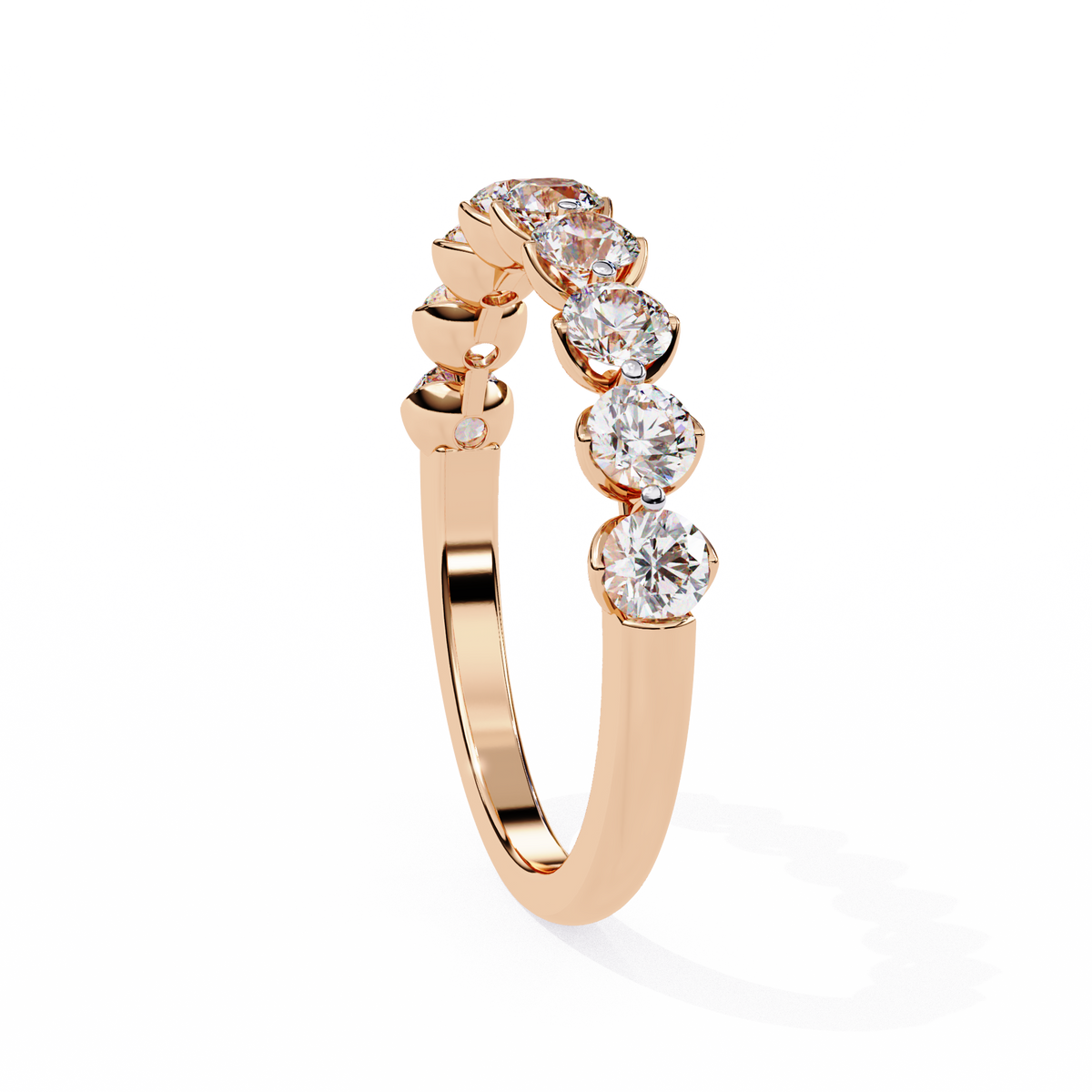 Rose Gold Round Diamond Shared Prong Half Eternity Band Ring