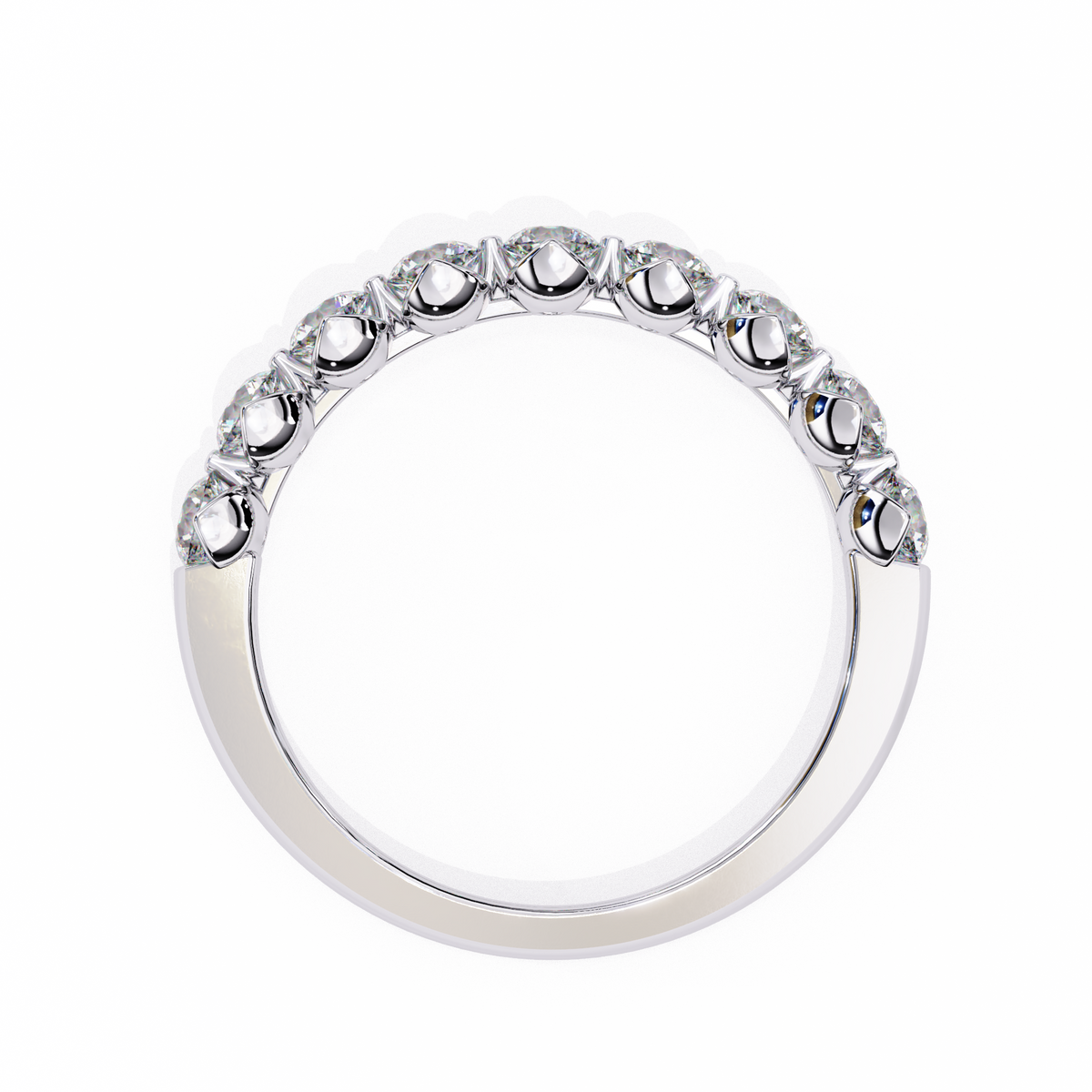 White Gold Round Diamond Shared Prong Half Eternity Band Ring