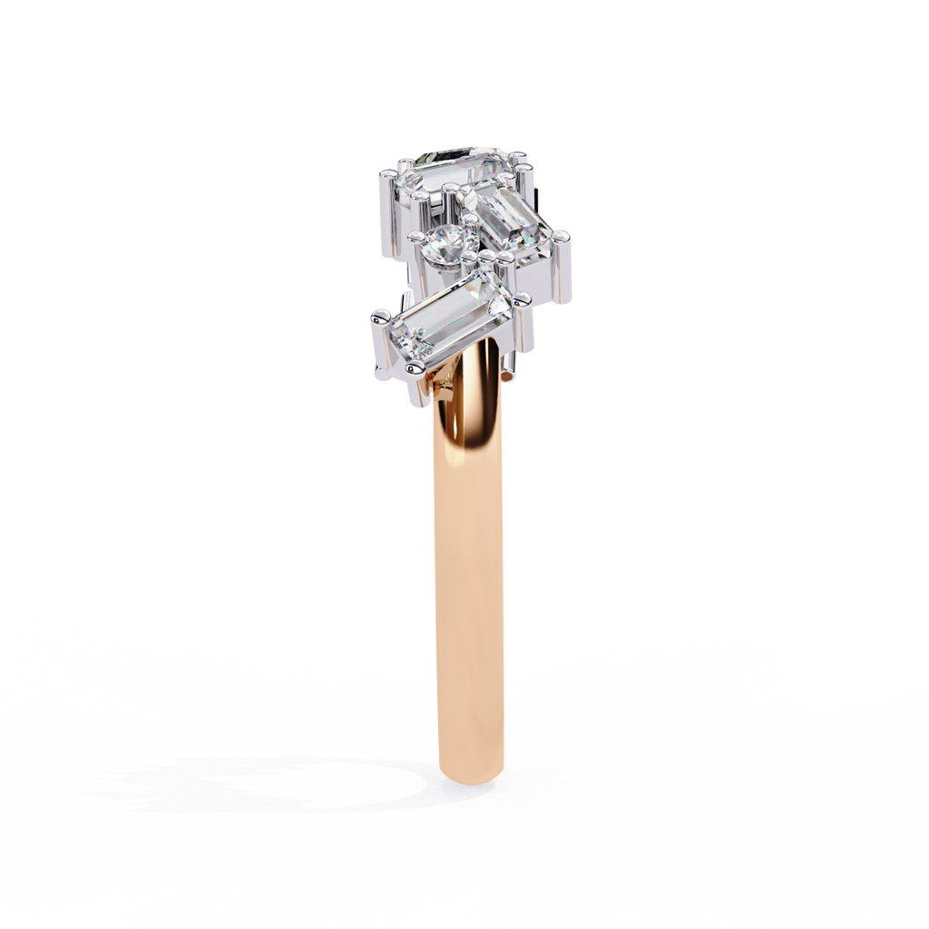 Rose Gold Scattered Baguette Diamond Two-Tone Band Ring