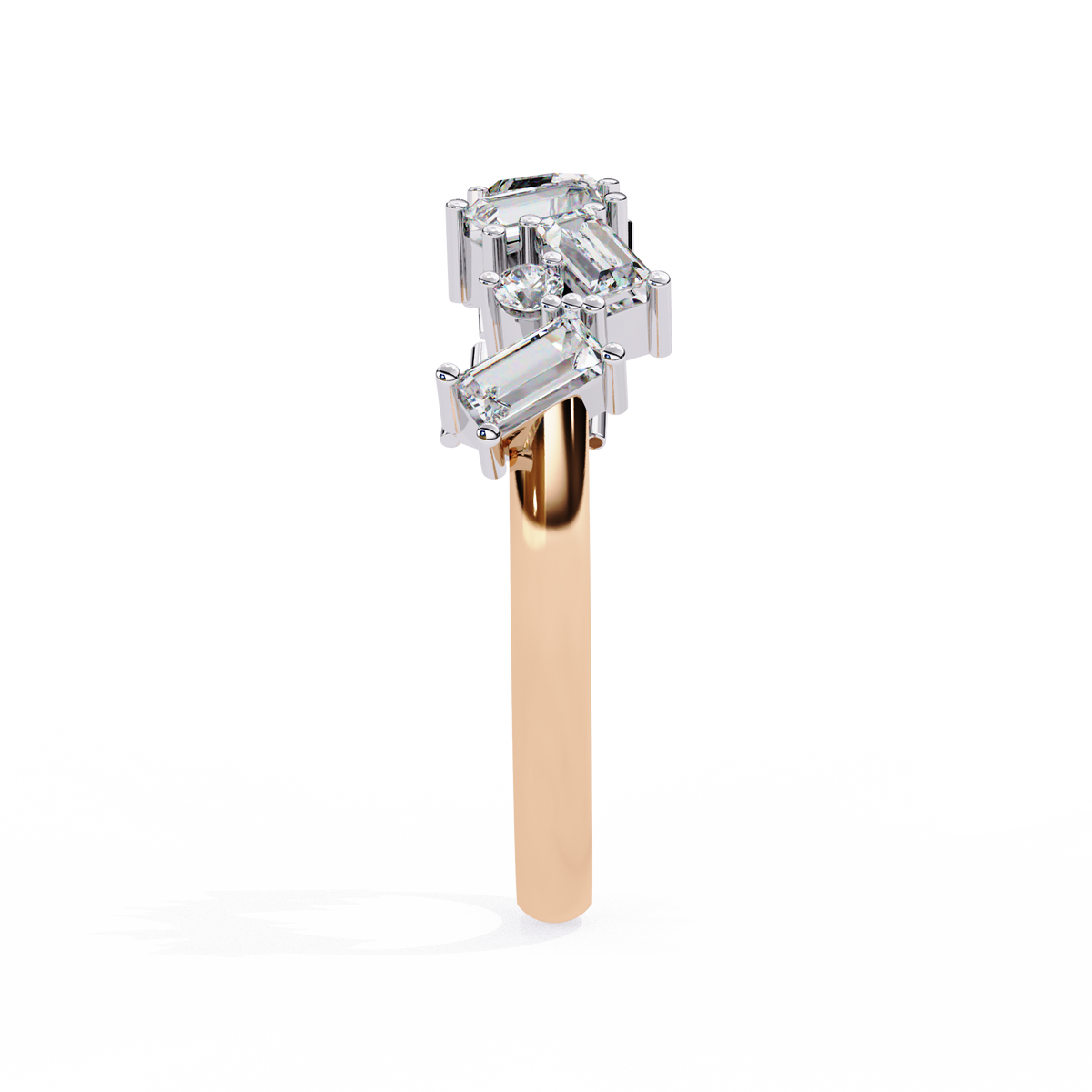 Rose Gold Scattered Baguette Diamond Two-Tone Band Ring
