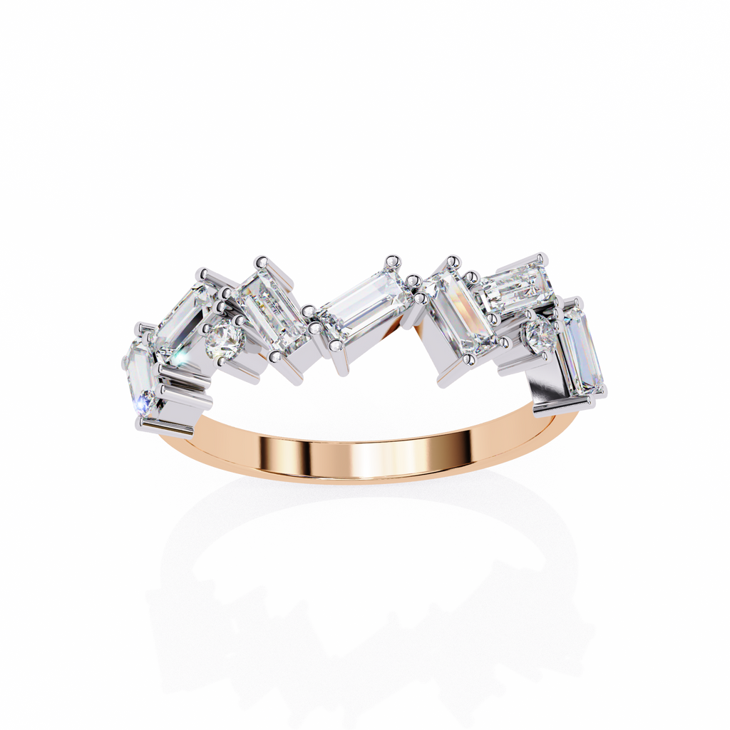 Rose Gold Scattered Baguette Diamond Two-Tone Band Ring