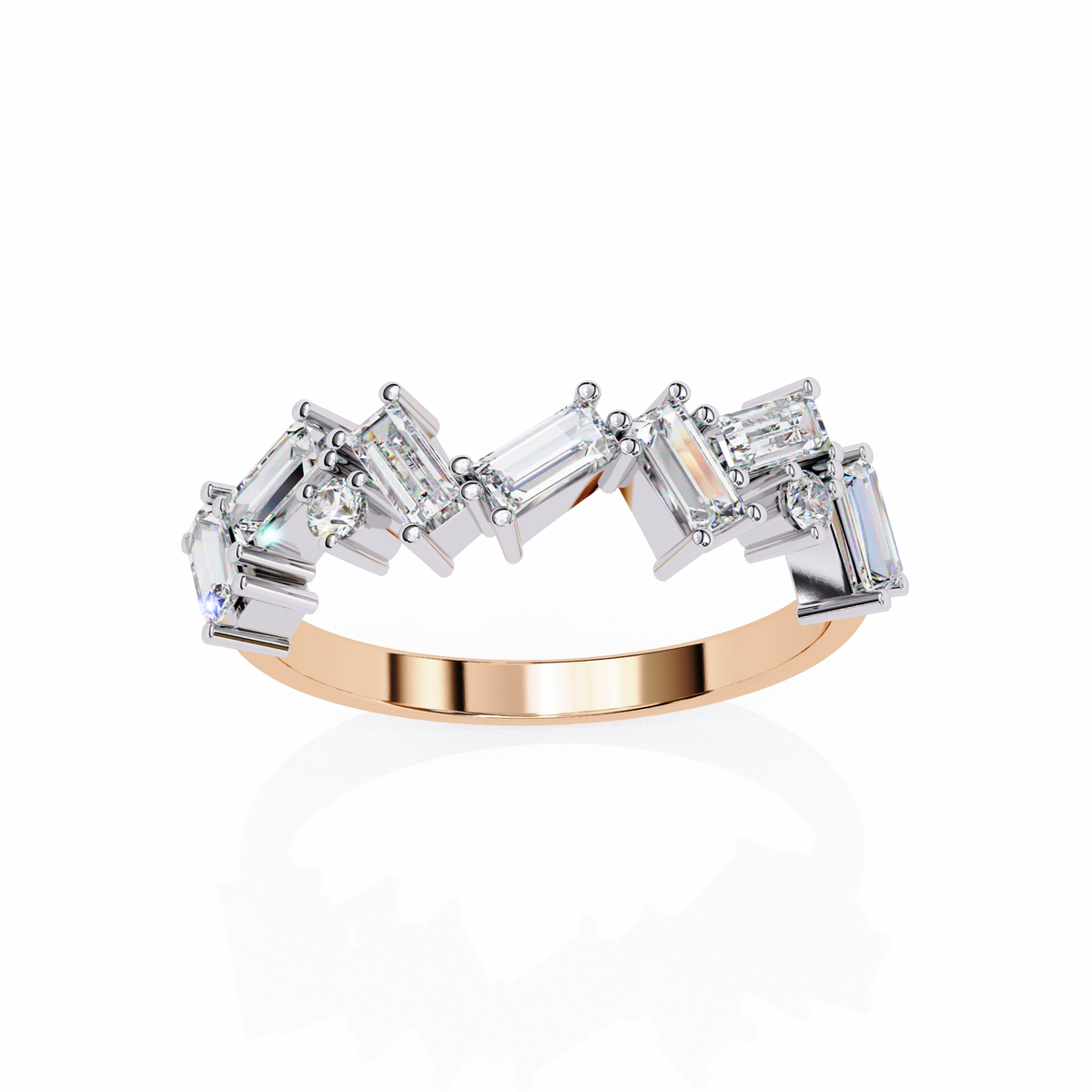 Rose Gold Scattered Baguette Diamond Two-Tone Band Ring