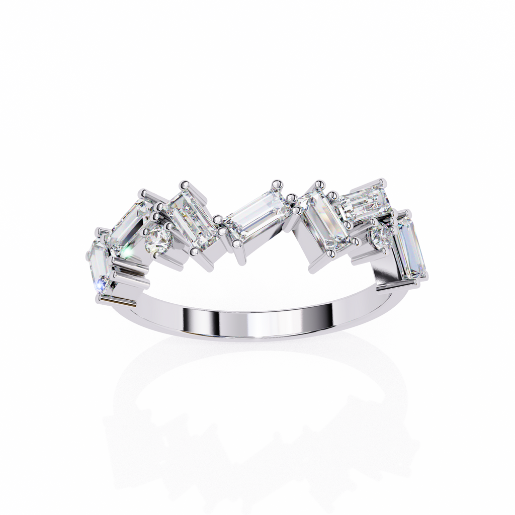 White Gold Scattered Baguette Diamond Band Ring