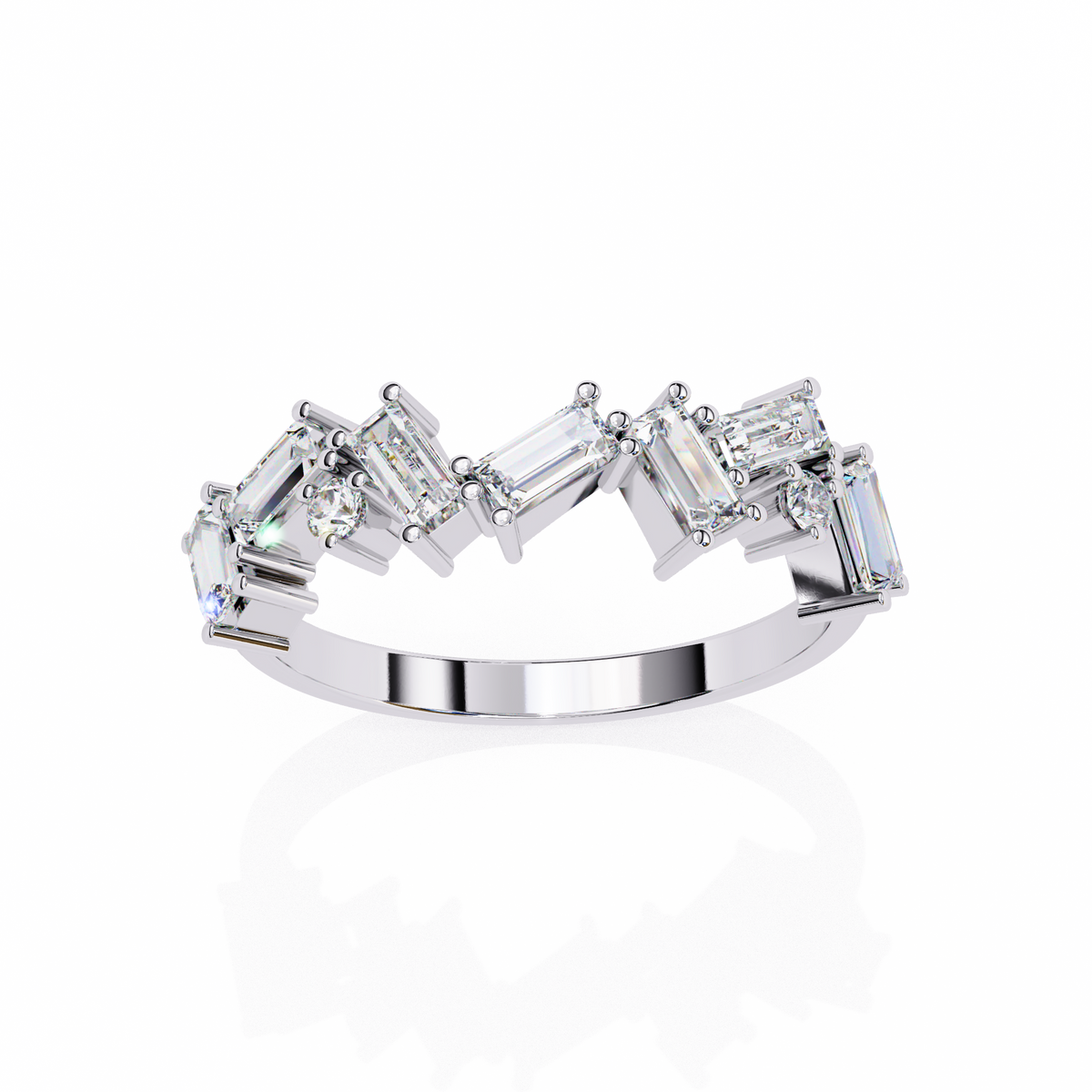 White Gold Scattered Baguette Diamond Band Ring