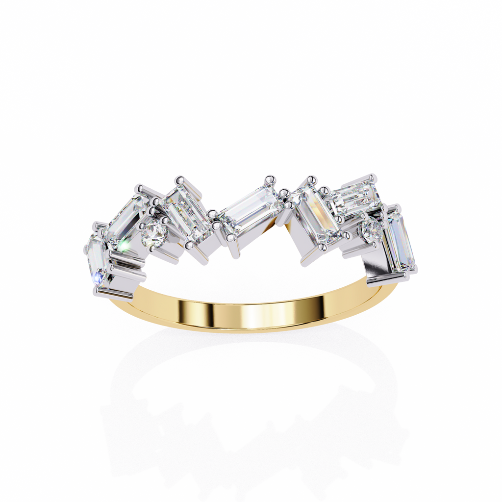 Yellow Gold Zigzag Baguette & Round Diamond Band Ring
